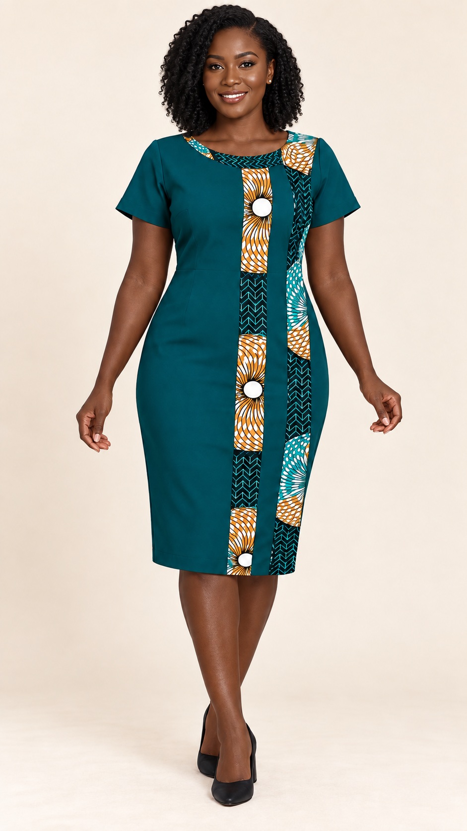 Teal Print-Panel Dress